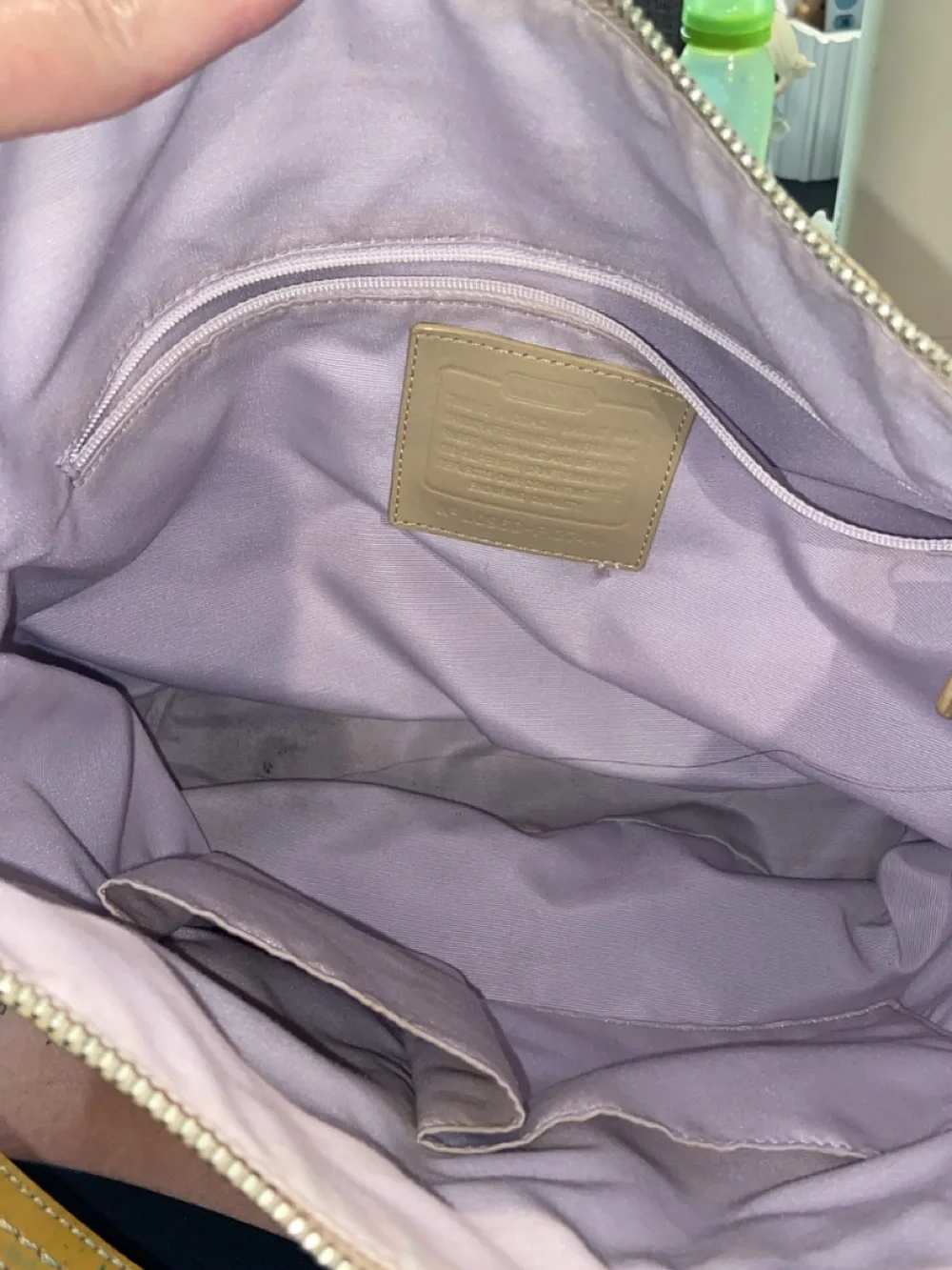 Coach Canvas Shoulder Bag with Yellow Trim and Brown Logo Print